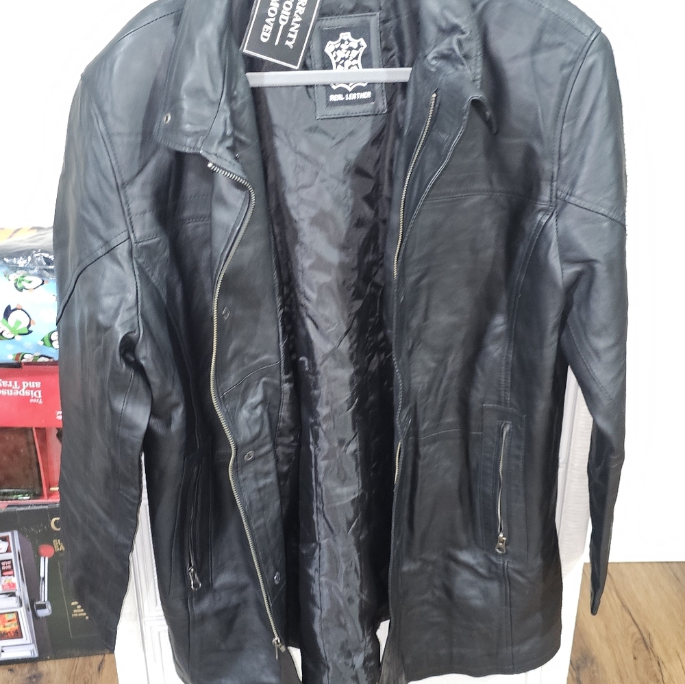 Dodge Men's Black Leather Cafe Racer Jacket